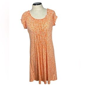 MICHAEL- Michael Kors Orange/White  Print Midi Dress. Size Small.
